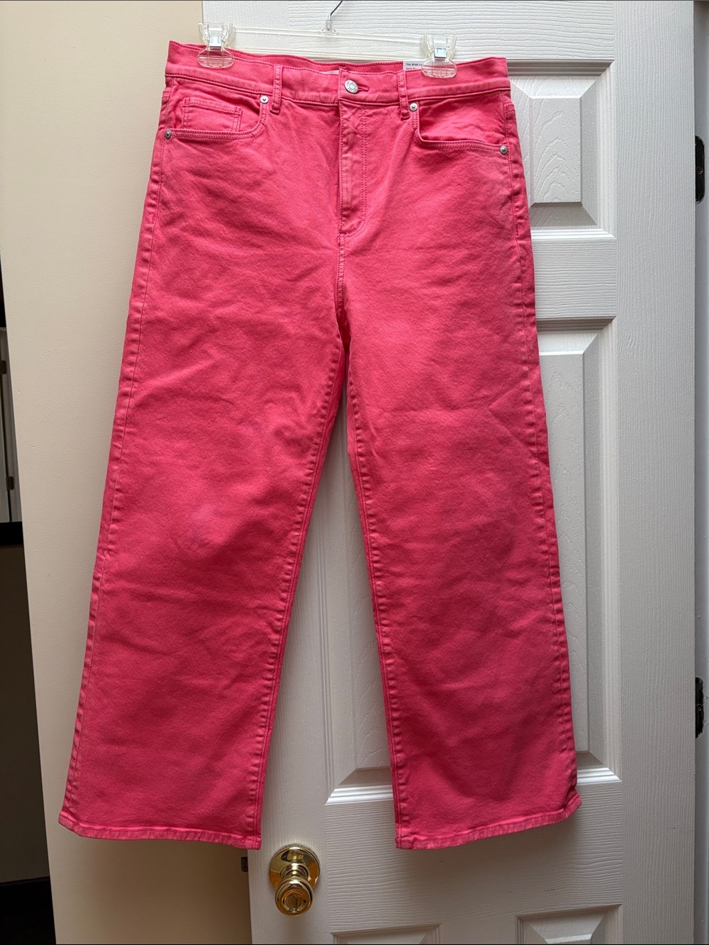 LOFT wide-leg cropped jeans in vibrant coral-pink wash NwT 28